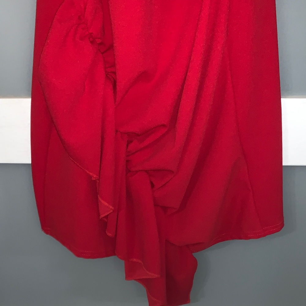 PrettyLittleThing Red Ruffle-Front Spaghetti Strap Mini Dress - Picture 5 of 10